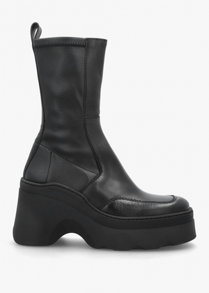 Deandra Off Black Leather Chunky Calf Boots