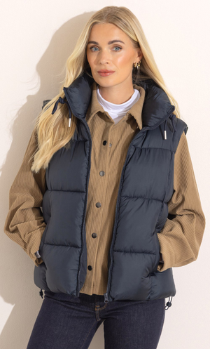 Padded High Collar Gilet - Midnight