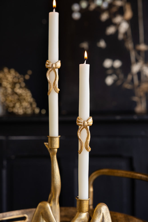 Set of 2 Gold Bow Table Candles