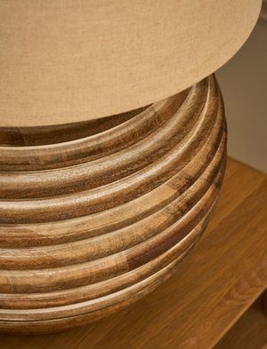 Brookend Ridged Table Lamp - Mango Wood, White Wash