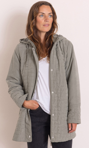 Anna Rose Hooded Quilted Coat - Light Khaki