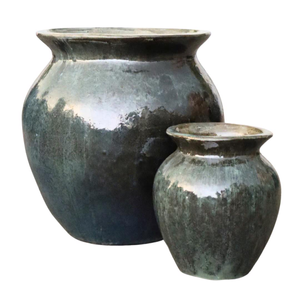 Glazed Ceramic Contemporary Urn Vase-  Moss Green - 450 Ø x 450 (H)mm