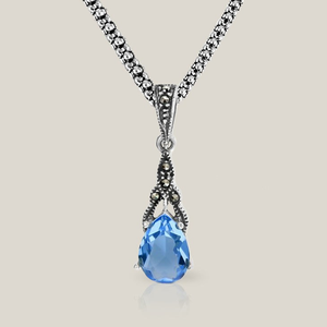 Signature Silver Marcasite & Blue Topaz CZ Drop Necklace