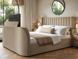 Flair Fallon TV Side Lift Ottoman Bed Beige Velvet