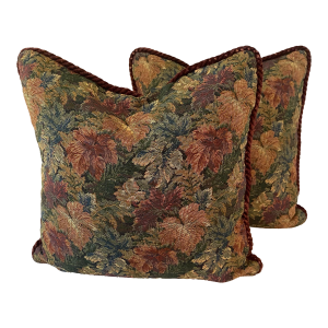 Vintage Botanical Leaf Tapestry Feather Pillows, a Pair
