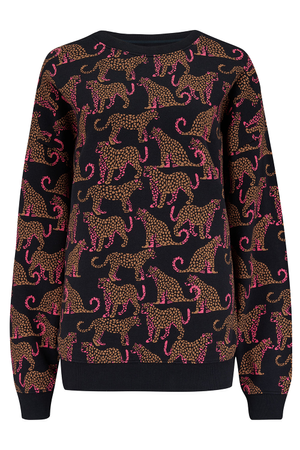 Eadie Relaxed Sweatshirt, Black, Leopard Spots (L)