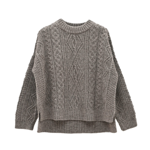The Freyja British Wool Cable Sweater In Steel Grey (XL)