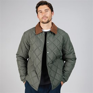 Onfire Mens Diamond Quilt Jacket With Cord Collar Khaki