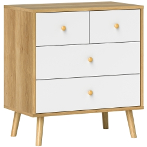 HOMCOM Cómoda de 4 Cajones con Acabado Elegante y Gran Capacidad de Almacenaje 60x35x65 cm Roble y Blanco