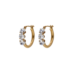 Pre-Owned 9ct Gold Cubic Zirconia Trilogy Hoop Creole Earrings