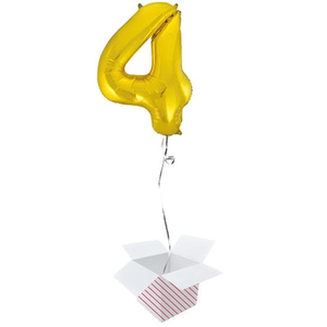 Gold Number 4 Helium Foil Giant Balloon - Inflated Balloon in a Box