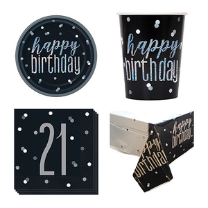 Black Glitz 21st Birthday 8 Person Value Party Pack