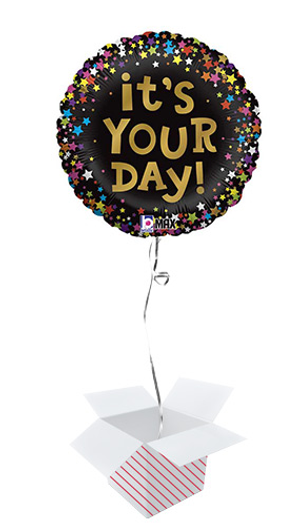 It's Your Day Stars Round Foil Helium Balloon - Inflated Balloon in a Box