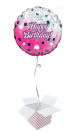 Glitterball Birthday Holographic Round Foil Helium Balloon - Inflated Balloon in a Box