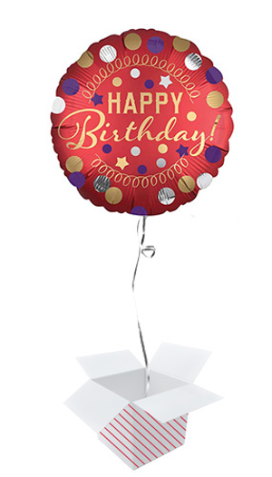 Happy Birthday Red Satin Round Foil Helium Balloon - Inflated Balloon in a Box