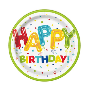 Happy Balloon Birthday Round Paper Plates 17cm - Pack of 8