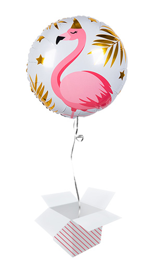 Flamingo Round Foil Helium Balloon - Inflated Balloon in a Box