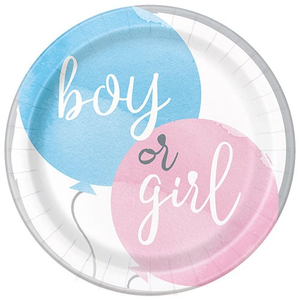 Gender Reveal Party Round Paper Plates 22cm - Pack of 8
