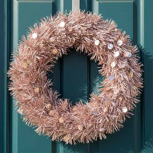 Metallic Rose Gold Tinsel Christmas Wreath 28cm
