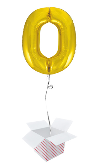 Gold Number 0 Helium Foil Giant Balloon - Inflated Balloon in a Box