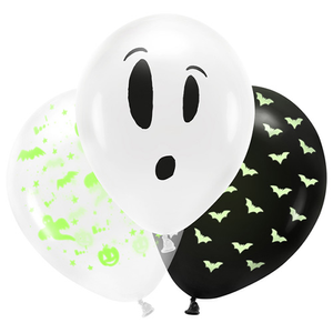 Halloween BOO Glow In The Dark Latex Balloons 27cm / 11 in - Pack of 3