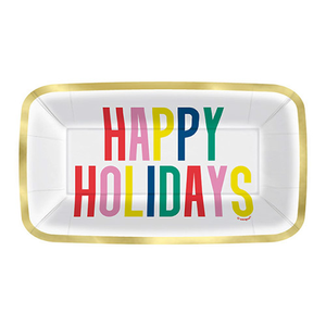 Vibrant Happy Holidays Christmas Rectangular Paper Plates 24cm - Pack of 8