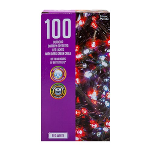 100 Red &amp; White Battery Operated LED Outdoor Lights