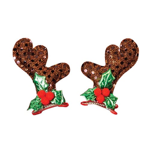 Brown Sequin Reindeer Antler Christmas Hairclips
