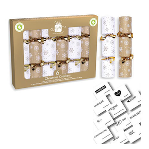 White &amp; Gold Snowflakes Mini Christmas Crackers 15cm / 6 in- Pack of 6