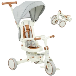 AIYAPLAY Triciclo para niños, cochecito de bebé convertible, diseño 5 en 1, mango desmontable, ajustable, arnés de seguridad