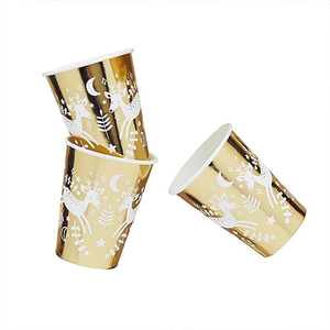 Gold Foil Christmas Reindeer Paper Cups - Pack of 8