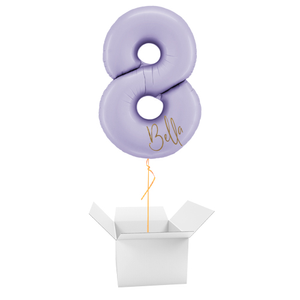 Personalisable Satin Lilac Number 8 Giant Foil Helium Balloon - Inflated Balloon in a Box