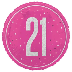 Hot Pink Glitz Age 21 Holographic Round Foil Helium Balloon 46cm / 18 in