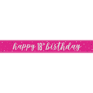 Hot Pink Glitz 18th Birthday Holographic Foil Banner 274cm