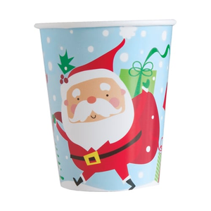 Colourful Santa Claus Christmas Compostable Paper Cups 270ml - Pack of 8