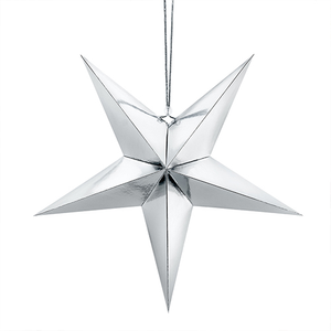 Silver Star Mirrored Paper Hanging Decoration 45cm