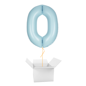 Matte Powder Blue Number 0 Helium Foil Giant Balloon - Inflated Balloon in a Box