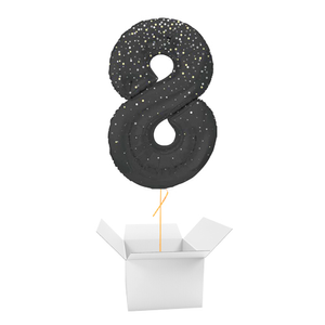 Black Glitz Prismatic Number 8 Helium Foil Giant Balloon - Inflated Balloon in a Box