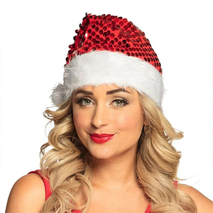 Red Sequin Santa Claus Hat Fancy Dress Christmas Costume Accessory