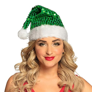 Green Sequin Santa Claus Hat Fancy Dress Christmas Costume Accessory