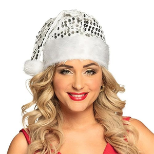 Silver Sequin Santa Claus Hat Fancy Dress Christmas Costume Accessory