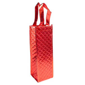Metallic Red Padded Fabric Reusable Bottle Gift Bag 35cm