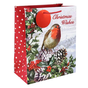 Robin Traditional Scene Christmas Large Gift Bag 33cm
