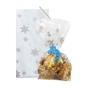 Snowflake Christmas Clear Cello Gift Bags with Twist Ties - Pack of 20