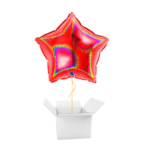 Glitter Holographic Red Star Shape Foil Helium Balloon - Inflated Balloon in a Box
