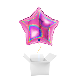 Glitter Holographic Fuchsia Hot Pink Star Shape Foil Helium Balloon - Inflated Balloon in a Box