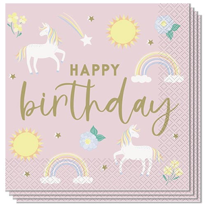 Dainty Unicorn Happy Birthday Luncheon Napkins 2 Ply 33cm - Pack of 16
