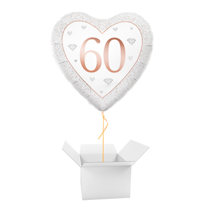 Happy 60th Diamond Anniversary Heart Shape Foil Helium Balloon - Inflated Balloon in a Box