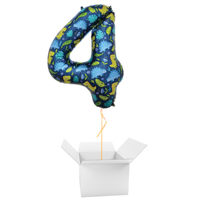 Dinosaur Number 4 Helium Foil Giant Balloon - Inflated Balloon in a Box