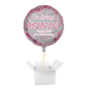Pink In Loving Memory Round Memorial Foil Helium Balloon - Inflated Balloon in a Box